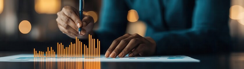 closeup of a business professional reviewing an investment report with sections for value