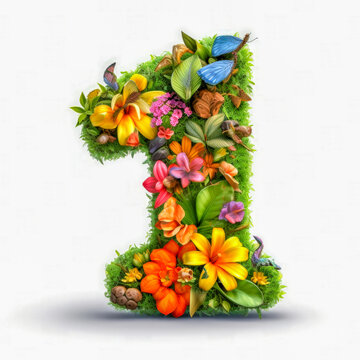 Number 1 (one) surrounded by flowers