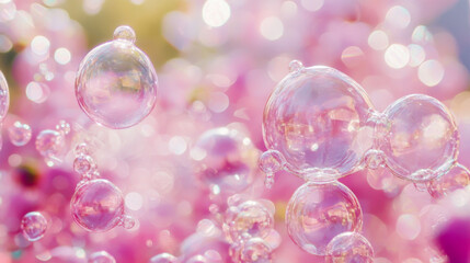 Poster - delicate bubbles floating gracefully in a dreamy pastel background during a soft and tranquil moment
