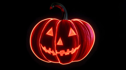 Wall Mural - Red neon Halloween pumpkin on a black background