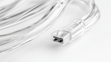 Poster - USB cable plug close-up on white, clear connector details for a clean tech look