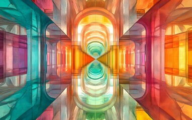 Poster - A vibrant abstract scene featuring colorful geometric patterns and reflections that create a mesmerizing visual effect.