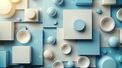 Poster - Abstract 3D background of white and blue geometric shapes.