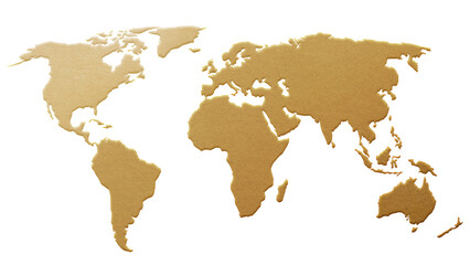 Gold world map png sticker, transparent background