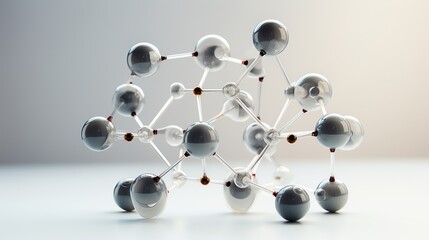 Poster - Abstract glass structure with connected spheres on a white background.