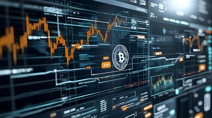 Aufkleber - Digital graph depicting a rising cryptocurrency trend featuring abstract design elements such as geometric shapes lines and patterns to create a stylized conceptual financial visualization
