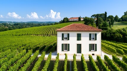 Poster - Picturesque vineyards spread across the rolling hills of the Bordeaux region in France during the captivating autumn season showcasing the vibrant foliage and lush grape harvest