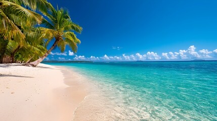 Poster - Peaceful and tranquil tropical beach with white sand and turquoise blue waters in the idyllic island paradise of Bora Bora French Polynesia