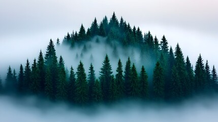 Aufkleber - Enchanted misty forest in the Carpathian Mountains with tall pines and morning fog creating a serene natural and mystical atmosphere for outdoor adventure and