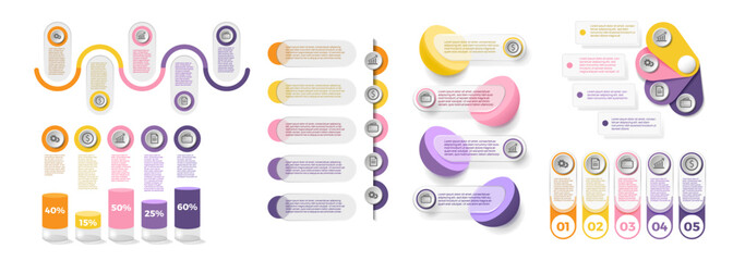 Poster - Infograph elements. Graphic chart. Presentation banner template. 4 number steps. Business timeline. Modern graph and technology diagram. Flowchart scheme. Vector analysis infographics set