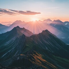 Poster - Majestic mountain ranges at sunrise