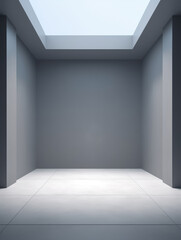 Poster - A minimalist room features a soft skylight, creating a calming atmosphere with sleek, modern architectural lines.