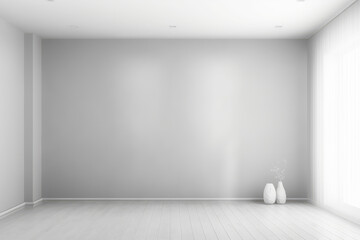 Poster - A bright, minimalist room features two simple vases, complemented by soft natural light from a large window on the side.