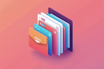 Poster - Isometric illustration of multiple envelopes representing newsletters for email marketing campaign