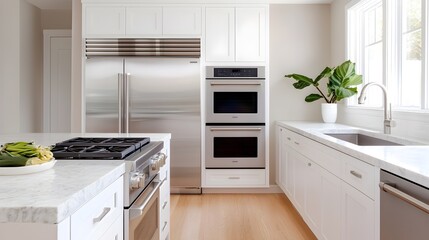 Poster - Elegant and contemporary kitchen design featuring stainless steel appliances sleek white cabinets and a beautiful marble countertop creating a modern and sophisticated living space