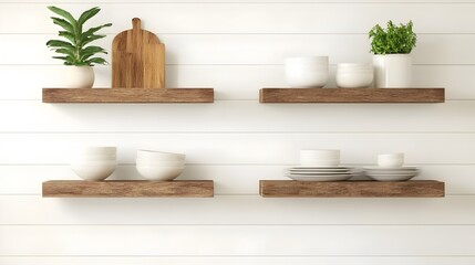 Poster - A cozy and inviting farmhouse inspired kitchen featuring open shelves rustic decor and a clean modern white cabinetry design