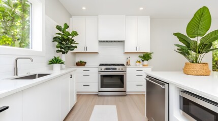 Poster - A sleek and modern minimalist kitchen featuring a clean white backsplash stainless steel appliances and a simple yet elegant design for a functional and stylish living space