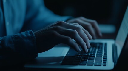 Close-up of hands typing on a laptop a man, Laptop typing by hand