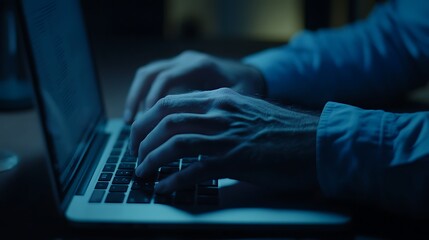 Close-up of hands typing on a laptop a man, Laptop typing by hand