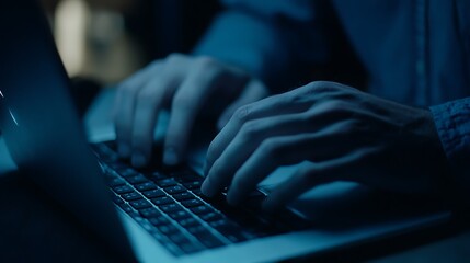 Close-up of hands typing on a laptop a man, Laptop typing by hand