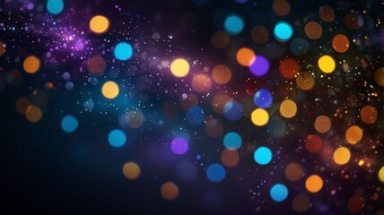 Wall Mural - a bright and colorful abstract digital artwork featuring sparkling lights on a dark background. The lights vary in size and brightness, and the dominant colors are blue, yellow, purple, and orange