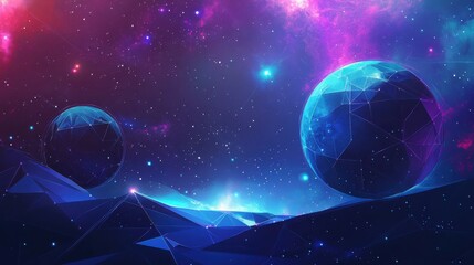 Wall Mural - abstract technology posters. science future innovation concept. space shapes and planets in blue-pur