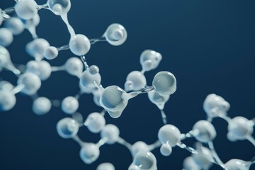 Poster - Abstract 3d rendering of a molecular structure forming on a dark blue background