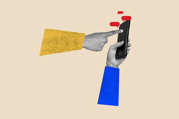 Fototapete - Collage artwork picture of person typing chatting modern technology device isolated on creative painted background