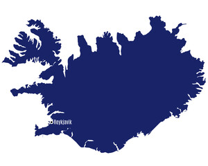 Wall Mural - silhouette map of iceland with country capitals