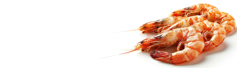Wall Mural - Shrimp boiled in bulk, white background isolate. Sea orange food, culinary ingredient shellfish.