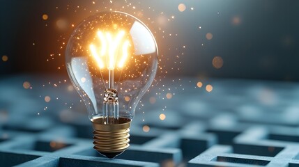 Aufkleber - Fiery Radiant Light Bulb Suspended Over Detailed Glowing Maze with Scattered Sparkling Lights