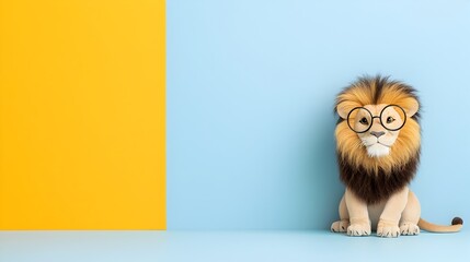 Poster - Cute and Playful Lion Character Wearing Stylish Round Glasses Posing on a Vibrant Colorful Isolated Background  Ideal for Children s Products Toys Apparel or Mascot Designs