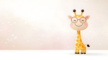Poster - Charming and Playful of a Friendly Cartoon Giraffe Wearing Quirky Glasses and Showcasing a Warm Gentle Smile Surrounded by a Vibrant Colorful Palette  Perfect for Children s Decor Nursery Wall Art