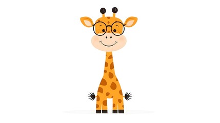Poster - Friendly and Whimsical Cartoon Giraffe Character Wearing Funny Glasses and Expressing a Warm Gentle Smile in a Vibrant Colorful Palette