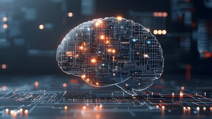 Leinwandbilder - Innovative Brain with Glowing Circuit Patterns Representing Technological Progress and Cognitive Advancement