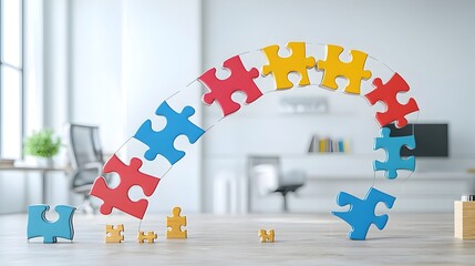 Aufkleber - Interlocking gears made of puzzle pieces moving in a creative and dynamic motion symbolizing the concepts of innovative problem solving