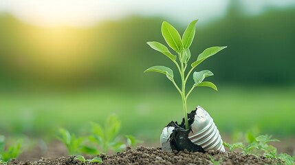 Fototapete - Concept image of a plant sprouting from a cracked light bulb symbolizing fresh ideas creative growth and the potential for innovation and sustainable solutions