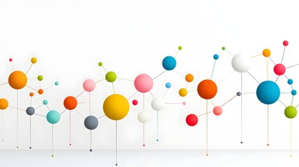 Fototapete - Colorful Connected Dots Network Symbolizing Collaborative Creative Solutions for Business Technology and Innovation  Abstract Digital Representing Idea