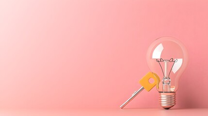 Fototapete - Symbolic Key Unlocking a Light Bulb to Represent the Discovery of New Ideas and Innovative Solutions for Business Growth and Personal Success
