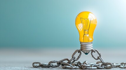Poster - Illuminated light bulb rising from broken chains symbolizing the power of creativity and the of new ideas innovation and transformation