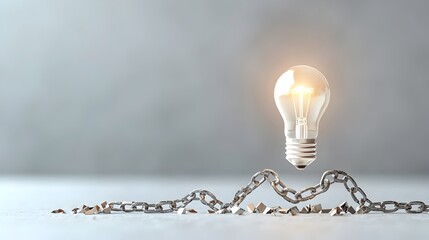Fototapete - Illuminating light bulb rising from a tangle of broken chains symbolizes the transformative power of creativity