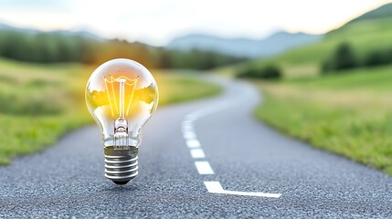 Fototapete - Road map leading to a light bulb symbolizing the journey towards innovative solutions and new opportunities  This image represents the path of progress growth and problem solving