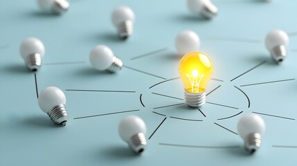 Fototapete - Glowing Focal Point in an Interconnected Digital Network Symbolizing a Unique and Innovative Idea or Concept  Abstract Graphic Representation of Technology Creativity and Breakthrough Thinking