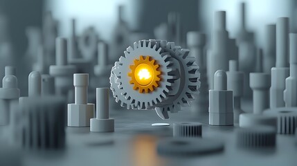 Poster - Conceptual image of a brain composed of interconnected gears with one glowing gear symbolizing the innovative thinking process and breakthrough in problem solving