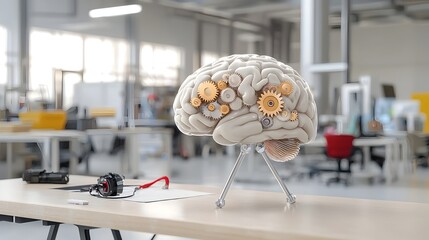 Poster - Brain with Gears Turning Representing Problem Solving and Mental Processes  Conceptual Image Showing the Mechanisms of Thinking Cognition and Intellectual Capabilities