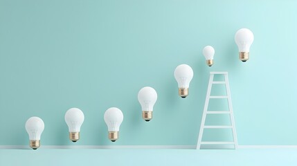 Leinwandbilder - A minimalist and abstract design featuring a ladder like structure composed of glowing light bulbs reaching upward symbolizing the progression and growth of ideas innovation and creative solutions