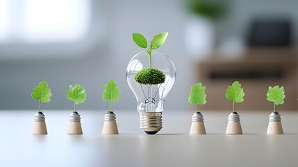 Fototapete - A plant growing inside a light bulb symbolizing the concept of sustainable and innovative green solutions creativity and the potential for progress and development through renewable technology