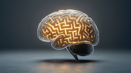 Poster - Glowing Solution Path Illuminating a Maze Like Pattern within a Brain Representing the Creative and Analytical Processes of the Intelligent Mind