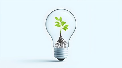 Poster - Grounded Illumination An abstract image depicting a light bulb with roots growing inside symbolizing the connection between ideas creativity and natural growth