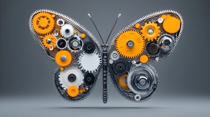 Aufkleber - Captivating abstract design featuring a butterfly with gears as its wings symbolizing transformation and solutions through technology and innovation